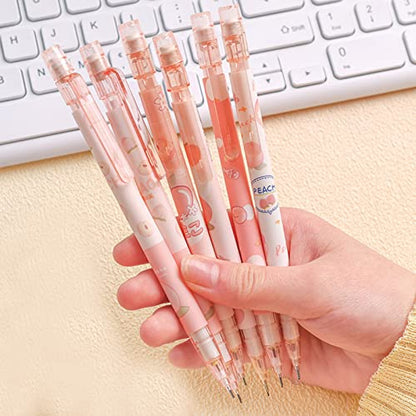 MOZXIRZ 6 Pcs Cute Mechanical Pencils with Eraser 0.5mm Cartoon Peach Mechanical Pencil School Pencil for Women (6pcs Peach/No Refill) - color: 6pcs Peach /No Refill