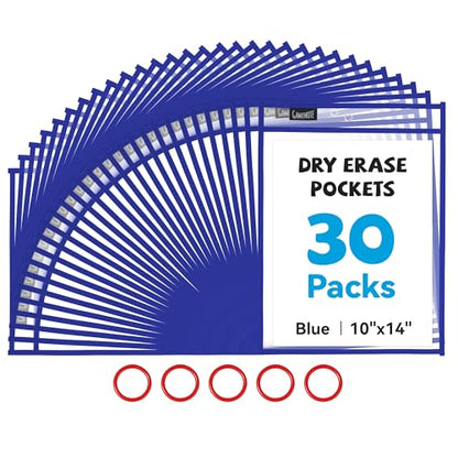 GAMENOTE 30팩 드라이 지우개 포켓, 25.4x35.6cm(10x14인치) 재사용 가능한 슬리브, | 30개의 재사용 가능한 PVC 포켓에는 21.6 x 27.9cm(8.5 x 11인치) 및 22.9 x 30.5cm(9 x 12인치) 시트를 담을 수 있습니다. 양면 - color: 블루., size: 30 Pack