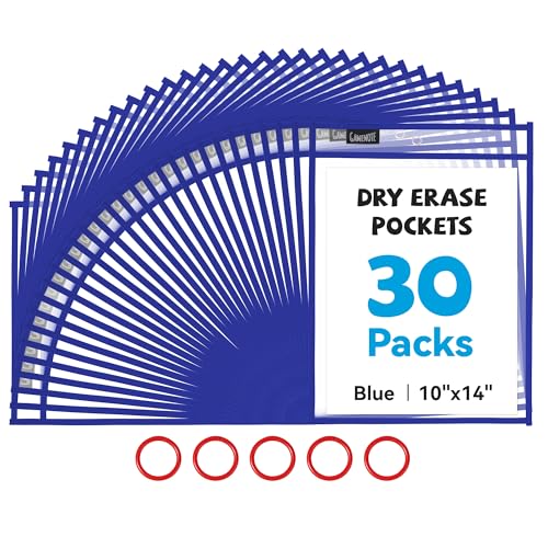 GAMENOTE 30팩 드라이 지우개 포켓, 25.4x35.6cm(10x14인치) 재사용 가능한 슬리브, | 30개의 재사용 가능한 PVC 포켓에는 21.6 x 27.9cm(8.5 x 11인치) 및 22.9 x 30.5cm(9 x 12인치) 시트를 담을 수 있습니다. 양면 - color: 블루., size: 30 Pack
