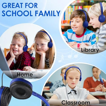 25 Pack Bulk Headphones for Kids Classroom School Students, Wholesale Wired Durable On-Ear Headphones for Children Teen Boys Girls Toddler Adult(Blue, 25 Pack)