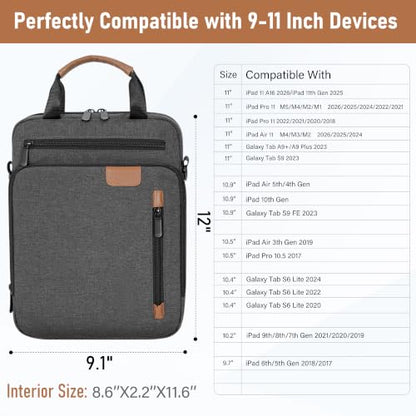 9-11 Inch Tablet Sleeve Bag, Padded Protective Travel Carrying Case for iPad A16 2025, iPad Air M4 11-inch 2026 M3 M2, iPad Pro M5/M4 11 inch, iPad 10/9/8/7th, Galaxy Tab A9+/S9/S8 11" - color: Grey, size: 9-11 Inch