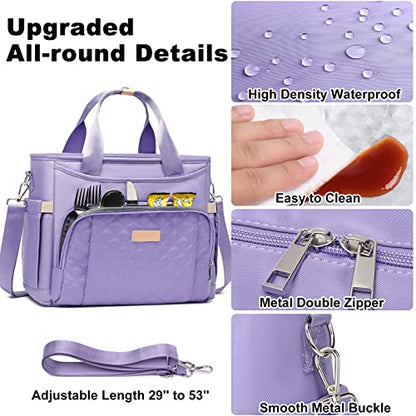 AIJIEKE Large Insulated Lunch Bag for Women, Work Lunch Box Tote, Purple | Leakproof, durable multi-compartment cooler. Reusable with shoulder strap. Perfect for travel meal prep, picnic, beach - color: Light Purple