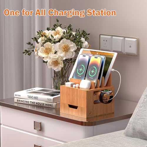 Pezin & Hulin Multi Device Charging Station, with Charger HUB Adapter, All in One Large Dock Organizer with Drawer Storage, Compatible with Phones, Tablets, Earbuds (5 Mixed Cables Included) - color: #2 (With Charger)