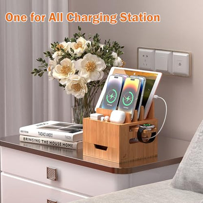 Pezin & Hulin Multi Device Charging Station, with Charger HUB Adapter, All in One Large Dock Organizer with Drawer Storage, Compatible with Phones, Tablets, Earbuds (5 Mixed Cables Included) - color: #2 (With Charger)