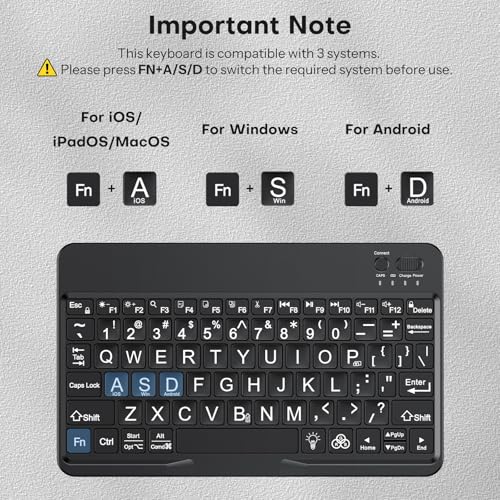 OMOTON Large Print Bluetooth Keyboard for iPad iPhone Windows Tablets - 7 - Color Backlit with Enlarged Keycaps, Rechargeable Wireless Keyboard for iPad 10th/9/8/7, iPad Pro Air Mini etc (Black) - color: Black