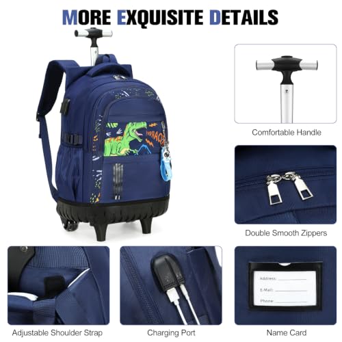 ACESAK Rolling Backpack for Boys, Kids Backpack with Wheels Portable with Insulated Lunch Box & Pencil Case, Multi-Pocket Roller Backpack for Preschool Kindergarten Kids Boys Travel(Dinosaur) - color: Dinosaur
