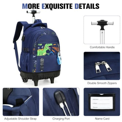 ACESAK Rolling Backpack for Boys, Kids Backpack with Wheels Portable with Insulated Lunch Box & Pencil Case, Multi-Pocket Roller Backpack for Preschool Kindergarten Kids Boys Travel(Dinosaur) - color: Dinosaur