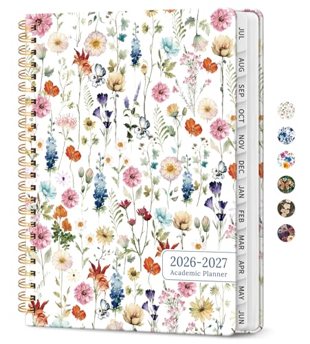 Planner 2026-2027, Academic Year Monthly and Weekly Calendar Planner, Jul 2026 - Jun 2027, Hardcover Teacher Student Planning Agenda book with Tabs, Perfect for School Office Supplies, 8.5" x 11" - Wildflowers - color: A-Wildflowers, size: (8.5"x11")a4