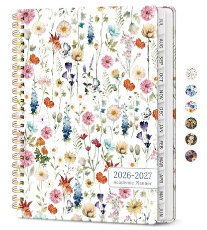 Planner 2026-2027, Academic Year Monthly and Weekly Calendar Planner, Jul 2026 - Jun 2027, Hardcover Teacher Student Planning Agenda book with Tabs, Perfect for School Office Supplies, 8.5" x 11" - Wildflowers - color: A-Wildflowers, size: (8.5"x11")a4