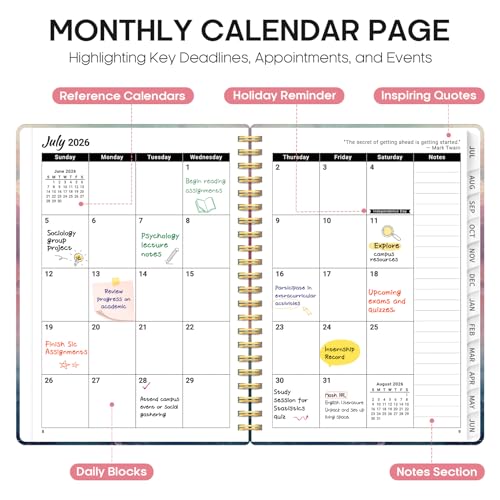 Planner 2026-2027, Academic Year Weekly and Monthly Calender Planner, from Jul 2026 - Jun 2027, Spiral Bound School Planning Book, Perfect for Teacher, Student, Women & Men, A5 (6.3" x 8.5"), Sunset - color: A-Sunset, size: (6.3"x8.5")a5