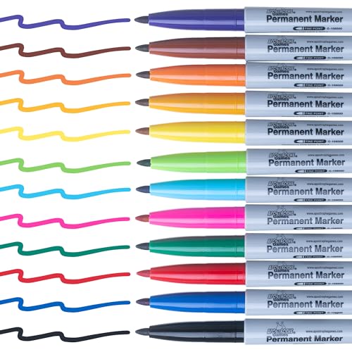 Fine Point Permanent Markers - Multicolor Pens, 12 Colors - School Supplies | Create clear, permanent marks with durable fine point colorful markers for home, school, or office - style: 12 Color Fine Point