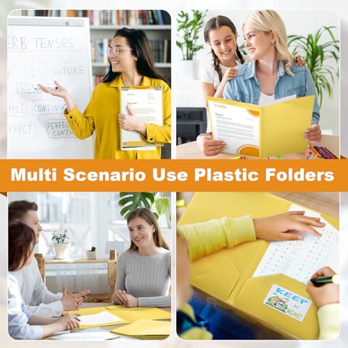 Henoyso 24 Pack Take Home Folders with 2 Pockets and Tabs, Plastic Classroom Communication Homework Folder School-to-Home with Clear Front Pocket for Students Parent Teacher Connector (Yellow) - color: Yellow