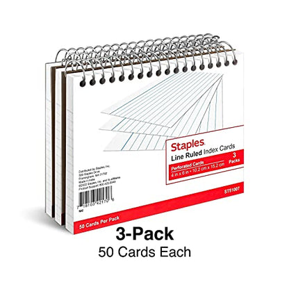 Staples Index Cards, 4" x 6", Lined, White, 900 Pack – Bulk Ruled Cards for Notes, Recipes & Study Use - style: 9 Pack