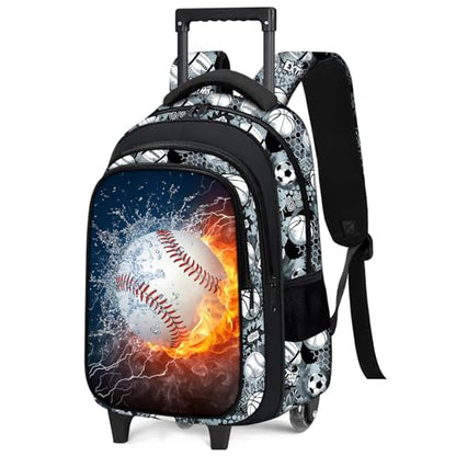 Boys Rolling Backpack for Kids - Baseball Kids Rolling Backpack with Wheels for Elementary Middle School Students - Sport Roller School Bookbag Aged 6-18, Wheeled Travel Bag Large Capacity - color: Baseball-001-backpack Only