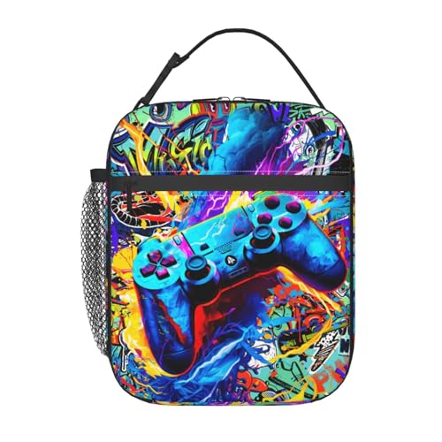 Video Game Joystick Funny Portable Abstract Colorful Lunch Bag Insulated Lunch Box Reusable Totes For Women Men Work Picnic Camping - color: Abstract Video Game