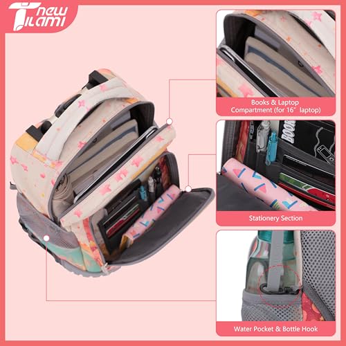 NEW TILAMI 16 Inch Rolling Backpack with Lunch Bag for Kids Adjustable Handle Carry-on Suitcase Wheels for Girls Boys School Travel Camping, Starry Rainbow - color: Starry Rainbow