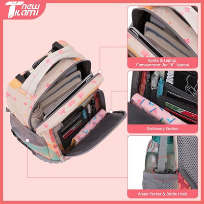 NEW TILAMI 16 Inch Rolling Backpack with Lunch Bag for Kids Adjustable Handle Carry-on Suitcase Wheels for Girls Boys School Travel Camping, Starry Rainbow - color: Starry Rainbow