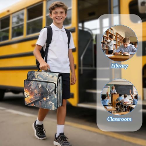 Fighter Jets in Action Zipper Binder 3 Ring with Handle and Shoulder Strap, 500 Sheet Binder Organizer Capacity & Multi-Pockets for School Office - color: Aa03