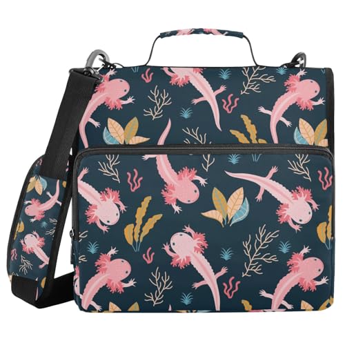 Cute Axolotl Binder Bag 3 Ring Zipper with Handle Shoulder Strap | for School Work Office Organizer Storage Case - color: Axolotl