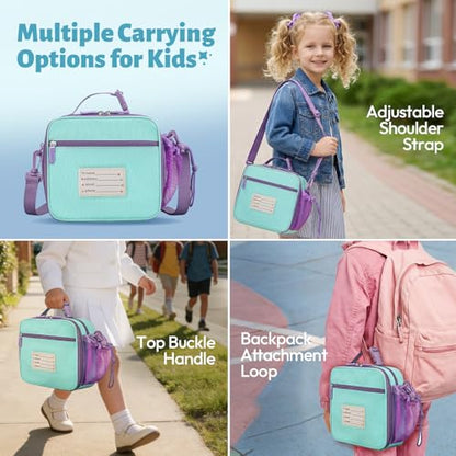 Itslife Bento Lunch Box for Kids Set, insulated food container, 7 oz thermos for hot food, 12 oz thermos water bottle, Reusable Insulated Ice Bag & Fork Spoon Utensils Camping Travel Purple - color: Purple