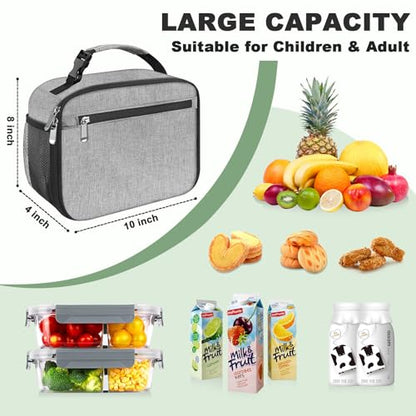Kids Lunch Box for Boys Girls Lunch Bag Insulated Durable Lunchbox Children Lunch Tote Bag for School Grey - color: Gray
