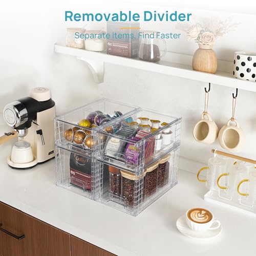 Vtopmart Clear Stackable Storage Drawers, 4 Pack Everyday Organizer Set | Medium and small BPA-free PET drawers with stackable design for kitchen cabinets, pantry shelves, medicine and daily storage - style: 2 Medium+2 Small