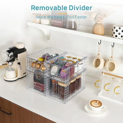 Vtopmart Clear Stackable Storage Drawers, 4 Pack Everyday Organizer Set | Medium and small BPA-free PET drawers with stackable design for kitchen cabinets, pantry shelves, medicine and daily storage - style: 2 Medium+2 Small