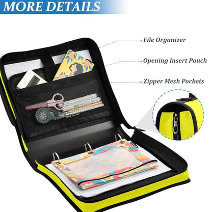 1.5-Inch 3-Rings Zipper Binder with Strap Includes Zip Pocket Documents Files Storage Bag for School/Office Bright Yellow - color: Bright Yellow