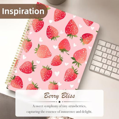 Cute Spiral Notebook journal A4 Aesthetic Pretty Design for Women Girls Kawaii with Pocket, 8.5 x 11 inch, Graph, Strawberry - color: Strawberry, style: Graph