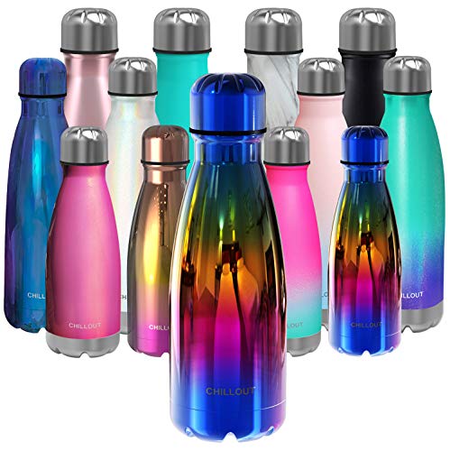 CHILLOUT LIFE 12oz Kids Insulated Stainless Steel Water Bottle, Leak Proof | Small Metal Water Bottle, Keeps Drinks Cold 24H & Hot 12H, Leak-Proof Screw Lid, Perfect for School, Travel & Sports - color: UV Rainbow