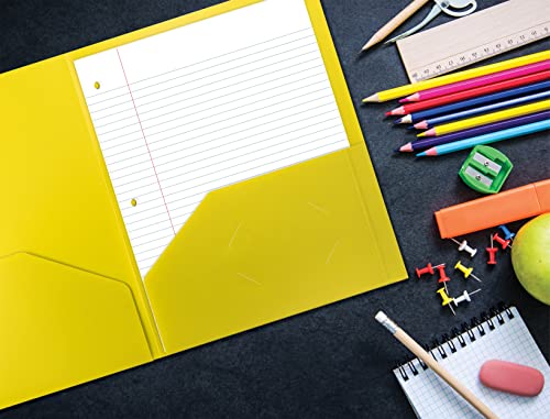 Better Office Products Heavyweight Plastic 2 Pocket Portfolio Folder, Letter Size Poly Folders 24 Pack (Yellow) - color: Yellow