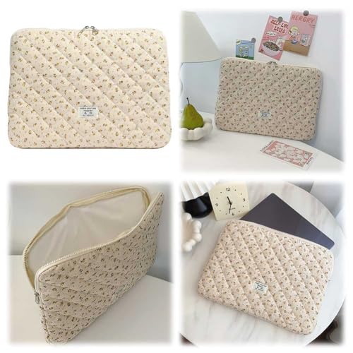 Cute Laptop Sleeve 13-15 inch Laptop Case Aesthetic Quilted Laptop Sleeve Computer Bag with Flower Printing for MacBook (Yellow, 15inch) - color: Yellow, size: 15inch
