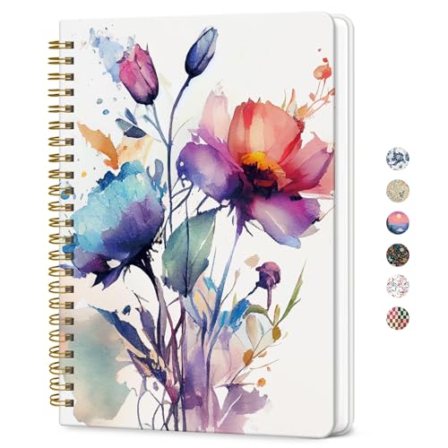 ZOTIA Lined Spiral Journal for Women, A5 Aesthetic Hardcover Notebook for Work, School & Note Taking, Pretty College Ruled Journal, 140 Pages, 6" x 8", Painted Bloom - color: A-Painted Bloom