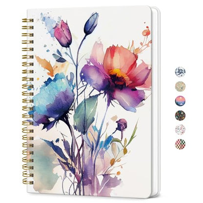 ZOTIA Lined Spiral Journal for Women, A5 Aesthetic Hardcover Notebook for Work, School & Note Taking, Pretty College Ruled Journal, 140 Pages, 6" x 8", Painted Bloom - color: A-Painted Bloom
