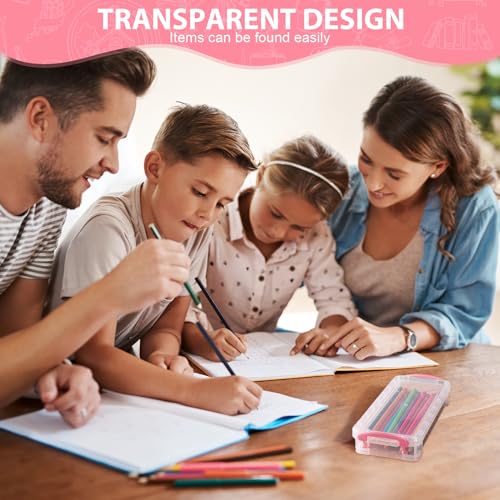 Gueevin 24 Pcs Large Capacity Plastic Pencil Box Clear Plastic Pencil Case Crayon Box with Snap Tight Lid Watercolor Pen Storage Brush Organizer Drawing Tools Container (Pink) - color: Pink