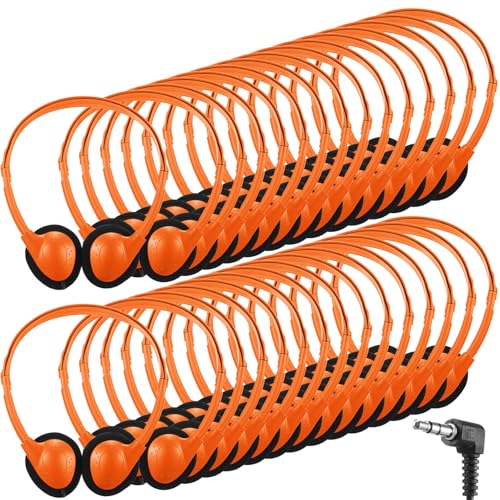 Konohan 30 Pack Headphones Bulk Headphone for School Classroom Student Wired Headphones Adjustable with 3.5 mm Jack for Adults (Orange) - color: Orange