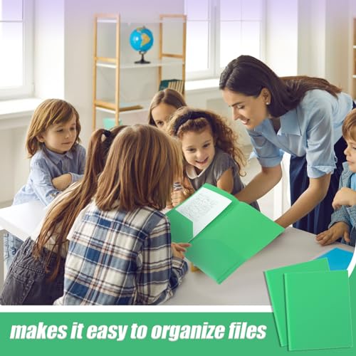 Gueevin 100 Pack Plastic Folder with Pockets, 2 Pocket Folders, Plastic Glossy Folders Fit Letter Size Paper, Heavy Duty Durable File Folder with Business Card for Home Office School (Green) - color: Green