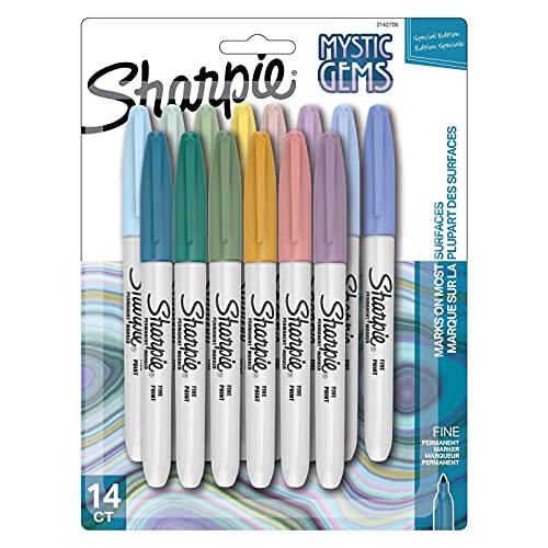 Sharpie Permanent Markers, Fine Point, Featuring Mystic Gem Color Markers, Assorted, 14 Count - size: 1 Count (Pack of 14)