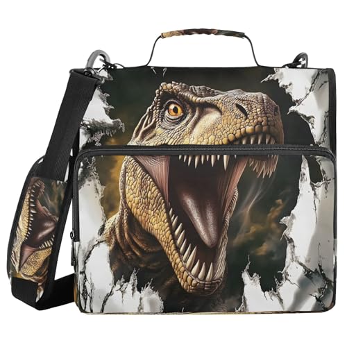 3 Ring Zipper Binder Dinosaur Binder Organizer Portfolio with File and Shoulder Strap & Handle Large Capacity File Folder - color: Dinosaur