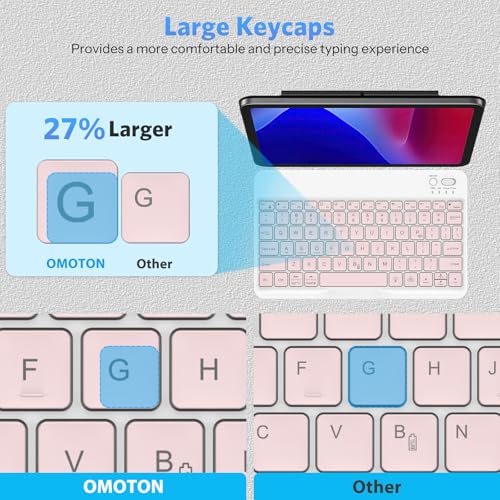 OMOTON Rechargeable Ultra-Slim Keyboard with Upgrade Oversize Keycaps, Adjustable Stand and Backlit, Wireless Bluetooth Keyboard for Samsung Tablet, iPad, Smartphone, Android, iOS, Windows, Pink - color: Pink