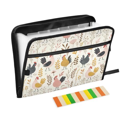Cute Cartoon Chickens File Folders,Plastic Folders with 13 Pockets,Expandable File Folder for Documents School Students Office,Aesthetic Folder with Labels A4 Letter Size - color: Multi 1