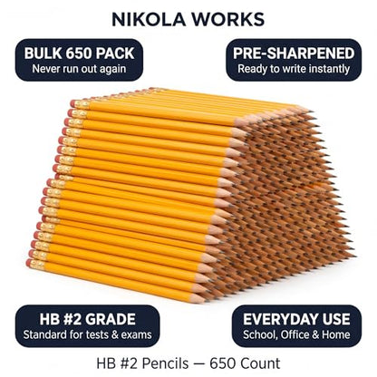 650-Count #2 HB Pre-Sharpened Pencils with Erasers, Yellow