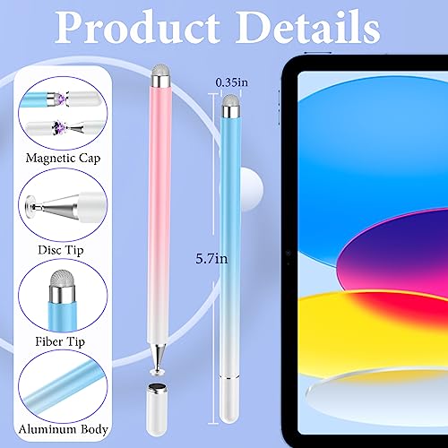 Stylus Pens for Touch Screens,2 in 1 Magnetic Disc Stylus Pen for iPad with Magnetic Cap, iPad Tablet Pen Compatible with iPhone/iPad/Android/Microsoft/Surface/Switch 2 All Capacitive Touch Screens - color: Pink+Blue