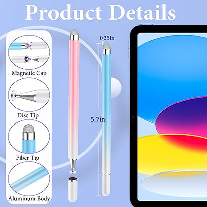 Stylus Pens for Touch Screens,2 in 1 Magnetic Disc Stylus Pen for iPad with Magnetic Cap, iPad Tablet Pen Compatible with iPhone/iPad/Android/Microsoft/Surface/Switch 2 All Capacitive Touch Screens - color: Pink+Blue