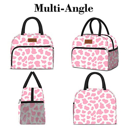 Coobiiya Lunch Bag Women, Lunch Box for Women Adult Men, Small Leak-proof Cute Lunch Tote Large Capacity Reusable Insulated Cooler Lunch Container for Work/Office/Picnic/Travel-Pink Cow - color: Pink Cow