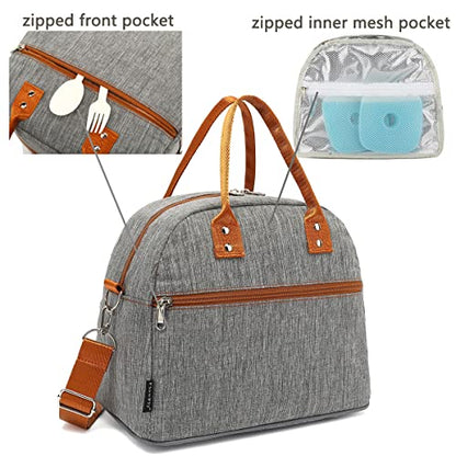 FlowFly Insulated Lunch Bag With Shoulder Strap for Women, Men, and Kids, Large and Reusable, Handle, Freezable Work and School Travel Tote and Meal Prep Organizer,Grey - color: Gray