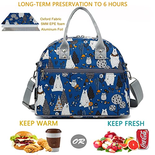 FlowFly Insulated Lunch Bag With Shoulder Strap for Women, Men, and Kids, Large and Reusable, Handle, Freezable Work and School Travel Tote and Meal Prep Organizer,Owl - color: Owl
