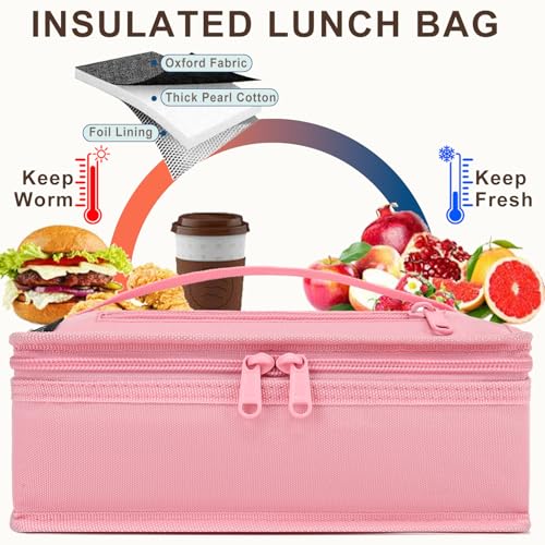 FlowFly Small Insulated Lunch box Portable Soft Bag Mini Cooler Thermal Meal Tote Kit with Handle for Work & School, Pink - color: Pink