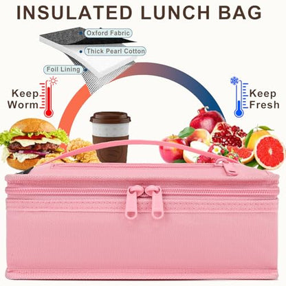 FlowFly Small Insulated Lunch box Portable Soft Bag Mini Cooler Thermal Meal Tote Kit with Handle for Work & School, Pink - color: Pink