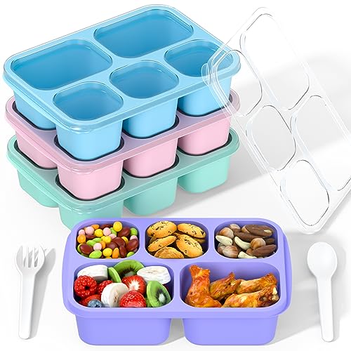 Bento Box Adult Lunch Box - 4 Pack, 5 - Compartment Meal Prep Container for Kids, Reusable Food Storage Snack Containers - Stackable for School, Work, and Travel (PP(Blue/Pink/Green/Purple)) - color: PP(Blue/Pink/Green/Purple)